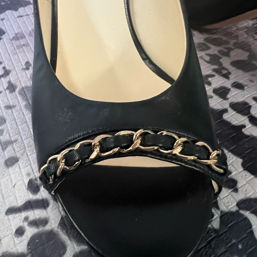 CHANEL NIB G31531 Size 36 Women's Black Peep Toe Pump Chain Lambskin Black new - Picture 4 of 8